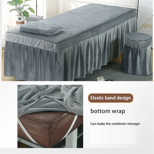 Vista 6 de Juego de sábanas para mesa de masaje, cubierta para cama de pestañas, ropa de mesa de masaje de salón de spa, cubierta de cama de spa, tela de Gris