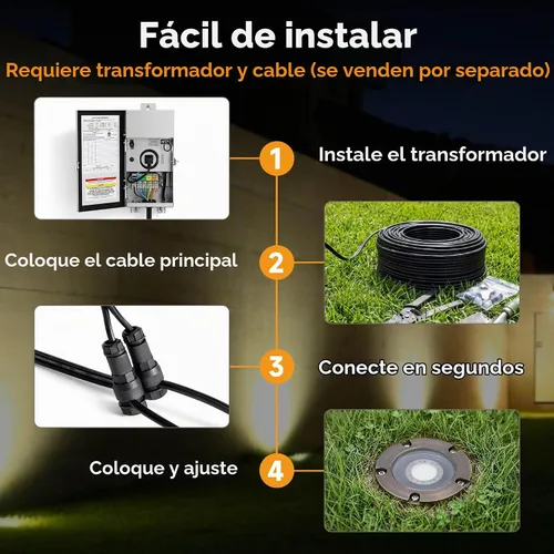 Vista 3 de Gardenreet - Luces de pozo de latón, 12 V de bajo voltaje con cable 2700 K