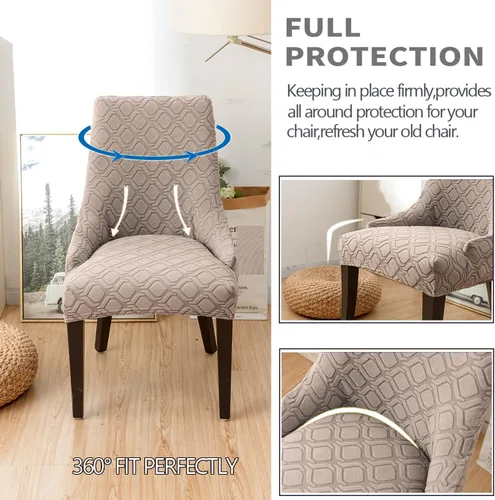 Vista 27 de Paquete de 2 fundas para silla lateral con respaldo de ala, fundas elásticas para sillas con respaldo geométrico rómbico, fundas para silla