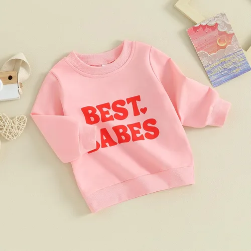 Vista 45 de Traje de San Valentín para bebé, niña, niño, traje de San Valentín, sudadera de manga larga con estampado de corazón