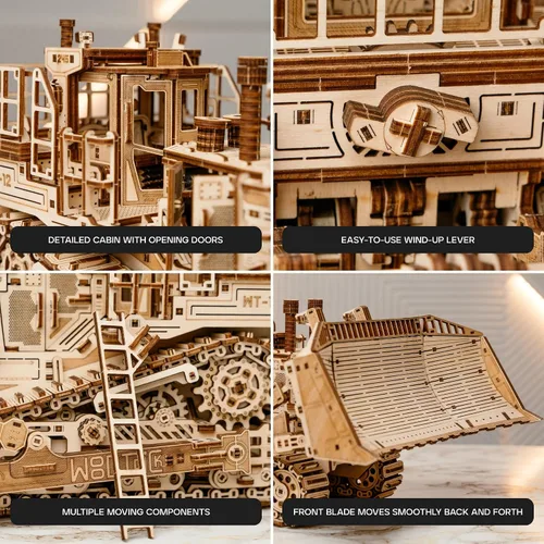 Vista 4 de Wood Trick Terrain Titan Bulldozer - Rompecabezas de madera 3D para adultos