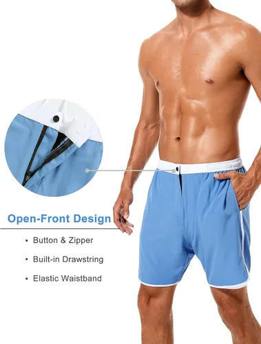 Vista 3 de SILKWORLD Mens 2 in 1 Swim Trunks Quick Dry 7 Inch Beach Shorts with Compression Liner and Pockets