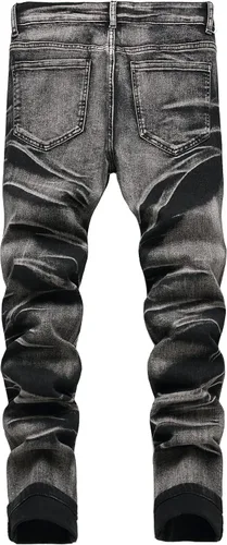 Vista 2 de Jeans elásticos ajustados para hombre, jeans ajustados rasgados para hombre, pierna recta, cómodos, cintura flexible, pantalones de mezclilla tipo