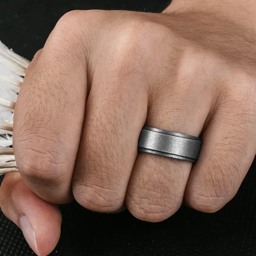 Vista 4 de Egnaro Silicone Wedding Rings Mens, Inner Arc Breathable Design Silicone Rings for Men, 7 Rings 4 Rings 1 Ring Step Edge Rubber Wedding Engagement