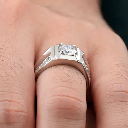 Vista 8 de SweetJew Anillo de boda de moissanita para hombre, plata de ley 925, 2cttw D, color VVS1, claridad brillante, corte redondo, anillos de promesa