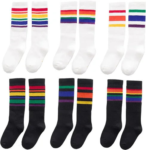 Vista 5 de Calcetines altos hasta la rodilla para niñas y niños pequeños Malla/Rayas 5 Pares