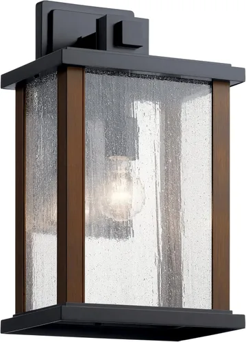 Vista 12 de Kichler Marimount - Lámpara de pared para exteriores de 12.75 pulgadas en color negro, aplique de pared exterior de 1 luz con vidrio acanalado