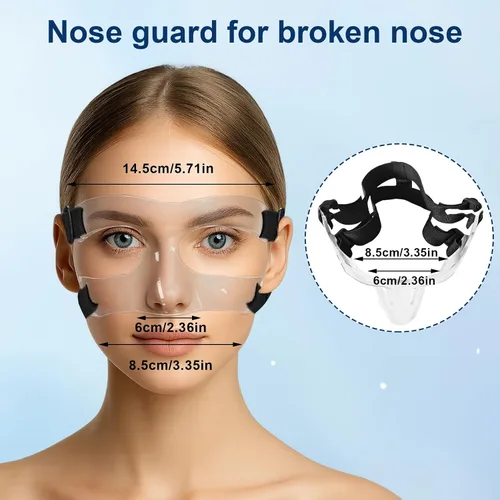 Vista 2 de Protector de nariz para nariz rota, máscaras faciales deportivas con acolchado de espuma, protector facial transparente ajustable, protección
