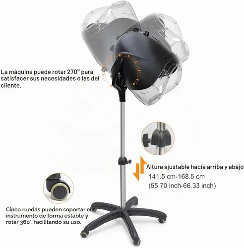 Vista 7 de Elitzia Secador de pelo con capucha de 1000 W con temporizador y control de Negro