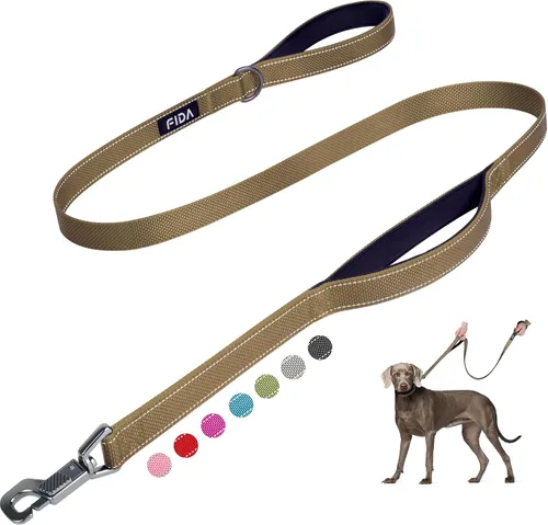 Vista 24 de Fida Correa resistente de 4 pies para perro con 2 cómodas asas acolchadas, asa de tráfico y gancho avanzado de fácil presión, correa reflectante