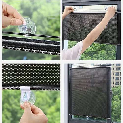 Vista 8 de 2 persianas enrollables para ventana con ventosas, persianas enrollables opacas de resorte, PVC, retráctil, protección solar, protección solar