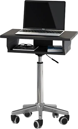 Vista 8 de Techni Mobili RTA-B006-GPH06 - Soporte para laptop con altura ajustable, paneles plegables con almacenamiento, ruedas giratorias que no dejan