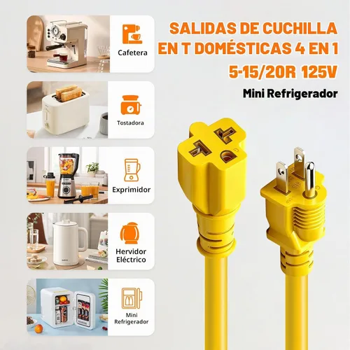 Vista 8 de Cable de extensión 4 en 1 de 15 amperios a 20 amperios y adaptador de corriente de 1 pie, adaptador de hoja T - 5-15P a 5-20R, 6-15R, 6-20R, cable