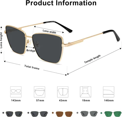 Vista 5 de SOJOS Gafas de sol polarizadas de moda para mujer, lentes planas, marco de metal retro, lentes de sol para mujer, SJ1189