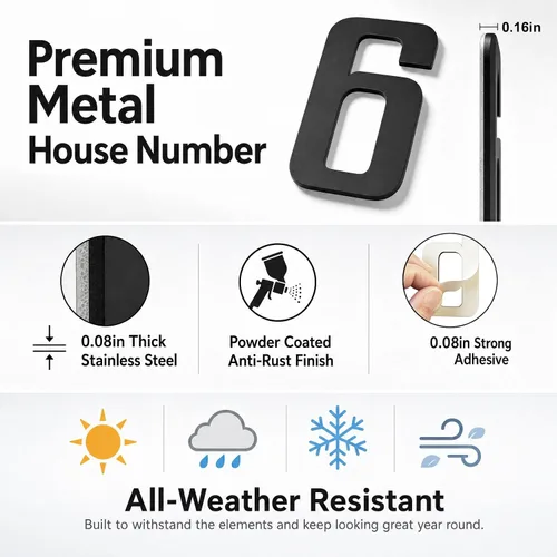 Vista 2 de Números de Casa Modernos para Exterior - Autoadhesivos, Grandes de 6 Pulgadas, Números de Dirección de Casa de Metal - Ideales para Buzón, Puerta