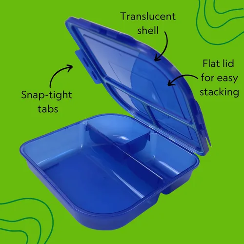 Vista 4 de MyGo Container - Contenedor grande para llevar de 3 compartimentos, 9-3/8" X 9-3/8" X 2-1/2", reutilizable, apto para microondas, azul