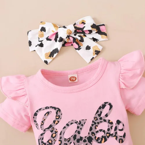 Vista 6 de MIEKISA Conjunto de mameluco y vestido de malla de leopardo para niñas con diadema