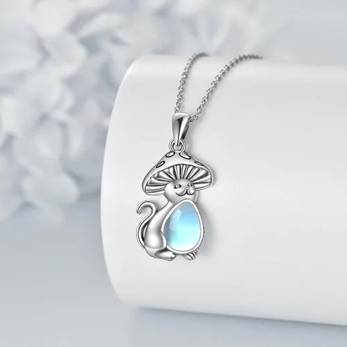 Vista 3 de PORTCAS Collar con colgante de ágata de musgo en forma de lágrima, turquesa, piedra lunar, larimar, sirena, zorro, gato, collar con colgante