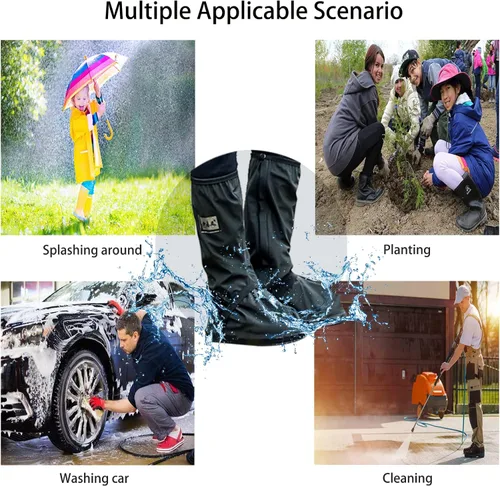 Vista 6 de Tachitali Fundas impermeables para botas de lluvia con reflector para hombre, ropa de lluvia reutilizables y plegables para botas de lluvia