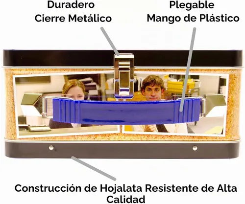 Vista 6 de Aquarius The Office Fun Box - Caja de almacenamiento de lata resistente con mango de plástico y cubierta frontal en relieve, mercancía
