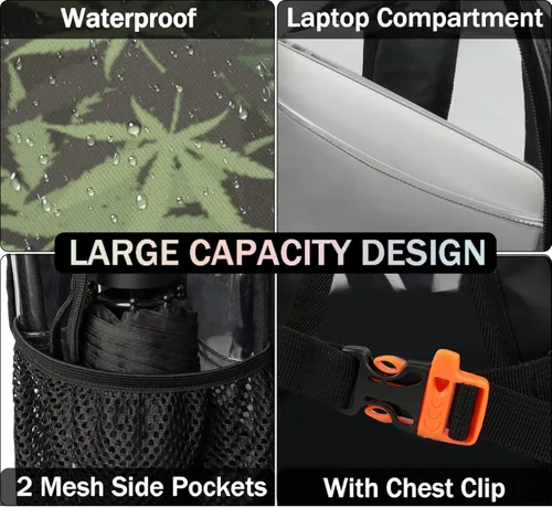 Vista 3 de ZQYLAN Marihuana Clear Backpack Heavy Duty PVC Large Transparent Backpack Marihuana See Through Backpack for Work Travel School Sports College