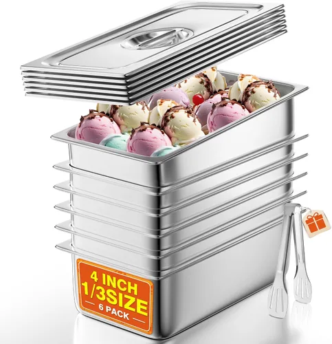Vista 14 de WantJoin Recipientes Gastronómicos con Tapa 1/1 Tamaño Completo 4 Pulgadas de Profundidad Paquete de 3, Juegos de Bandejas de Metal de Acero