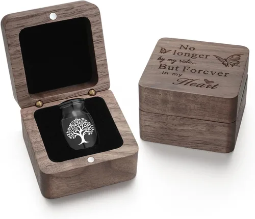 Vista 9 de SOITIS Urnas pequeñas para cenizas humanas, recuerdo de acero inoxidable, mini urnas para cenizas humanas, caja de madera para compartir cenizas