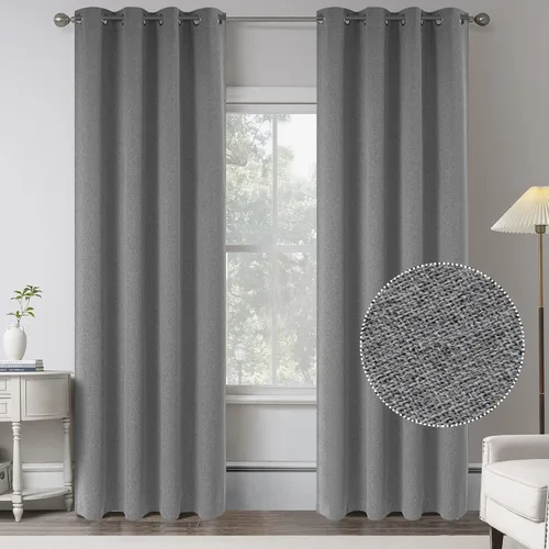Vista 16 de KEQIAOSUOCAI Cortinas de lino 100% opacas de 100 pulgadas de largo, 2 paneles para dormitorio, estilo casa de campo moderna, completamente negro