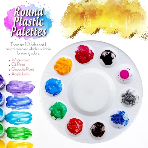 Vista 3 de FANDAMEI Paleta de Pintura, Bandejas de Pintura para Niños, Paletas de Pintura con 10 Cavidades para Adultos y Niños, Paletas Redondas de Pintura