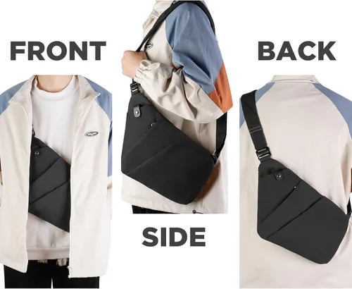 Vista 4 de BROADREAM Bolsa flexible personal para hombres y mujeres Antirrobo Slim Crossbody Bag Sling Chest Mochila para Deporte Viajes Casual Senderismo
