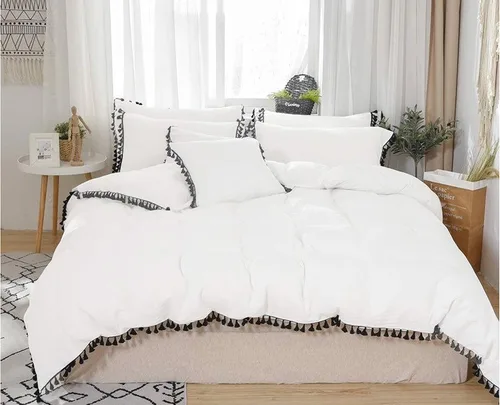 Vista 26 de Edredón hippie puro con borlas para dormitorio, manta bohemia con flecos indios, funda de edredón de algodón para mujer con fundas de almohada