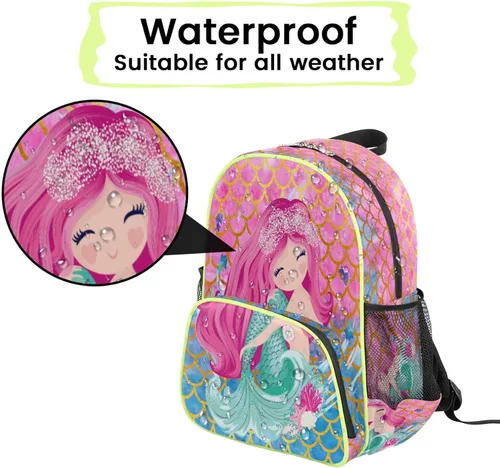 Vista 4 de Mochilas para niños, bonita mochila para la escuela, mochila para libros de jardín de infantes y preescolar para niños y niñas, Sirena, Mochilas