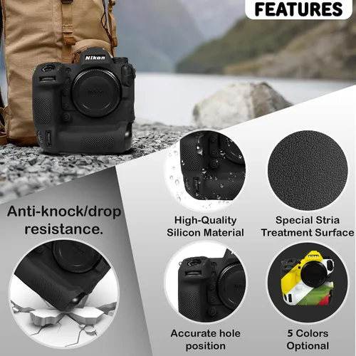 Vista 2 de Funda de cámara para Nikon Z9 - Funda protectora de silicona DSLR, jaula desmontable, a prueba de golpes, a prueba de polvo (negro)