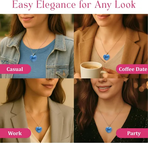 Vista 114 de Gempires Love - Collar con colgante de cristal de corazón para mujer, chapado en plata, cadena ajustable de 18 + 2 pulgadas
