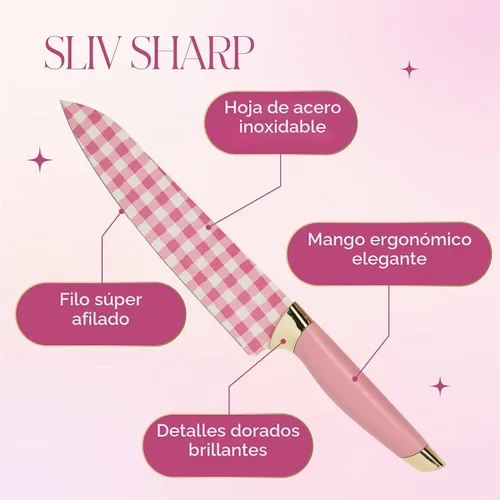 Vista 6 de Paris Hilton Juego de cuchillos con bloque magnético, cuchillas de acero inoxidable con diseño de guinga, elegantes asas ergonómicas con detalles