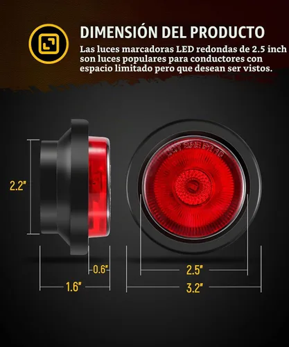 Vista 5 de Partsam - Juego de 5 luces redondas rojas de 6.3 cm con 13 LED para camiones de remolque, luces laterales de posición con reflectores, IP67 a prueba