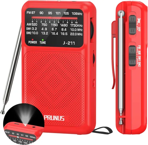 Vista 9 de PRUNUS J-211 - Radio portátil AM FM con carga USB C y operada por baterías AA, radio de transistor, fuerte recepción y altavoz claro, conector