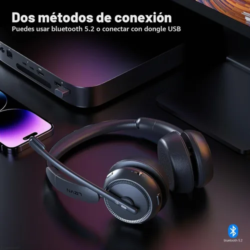 Vista 3 de LEVN Auriculares inalámbricos con micrófono para trabajo, auriculares Bluetooth con micrófono (cancelación de ruido), 65 horas de tiempo de trabajo