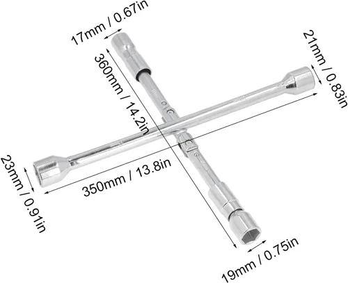 Vista 5 de Llave cruzada de 4 vías de 14 pulgadas, llave de tubo de acero de alto carbono, llave de vaso portátil plegable de 180°, varios tamaños