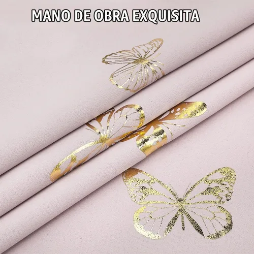 Vista 4 de Jubilantex - Cortinas opacas con diseño de mariposa dorada, 80 % rosa bebé Cortinas opacas 80% rosa lavanda/rosa bebé, estampado de mariposa