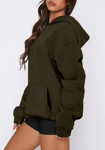 Vista 51 de onlypuff Sudadera casual con capucha para mujer, de manga larga, con bolsillo de canguro, hombro caído