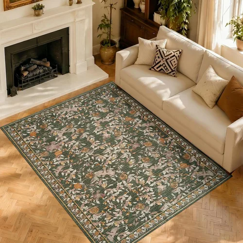 Vista 15 de jinchan Alfombra de entrada lavable vintage floral de medio círculo de 2 x Eden Azul/Verde