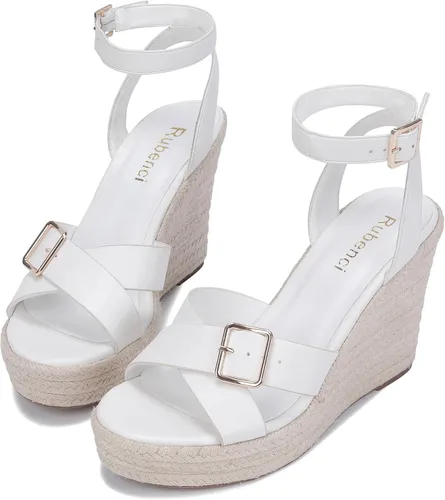 Vista 2 de Sandalias de cuña para mujer, tacón de cuña con plataforma y punta abierta para verano