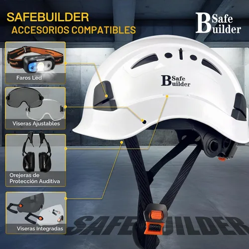 Vista 6 de SAFEBUILDER Casco de seguridad industrial con visera Casco duro ABS con visera Ventilación ajustable Casco de construcción Protección para la cabeza