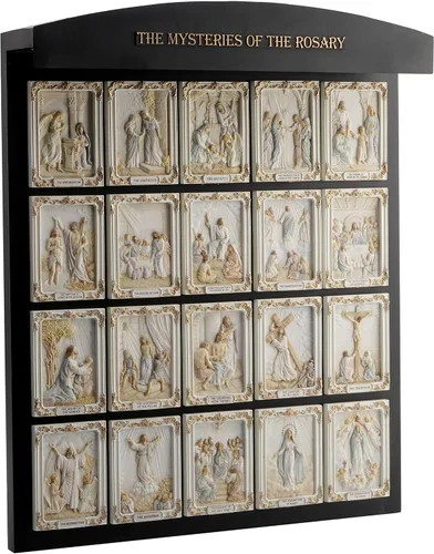 Vista 2 de Veronese Design 20,25 pulgadas los misterios del rosario fijó Polyresin de la exhibición de la pared pintado a mano con la escultura de la pared