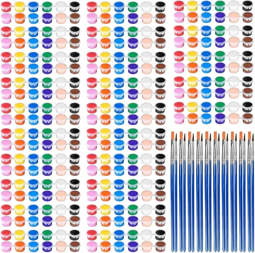 Vista 10 de Juego de 145 piezas de mini pintura acrílica para niños, 12 colores, tira de pintura acrílica lavable con 5 bandejas de pintura para niños