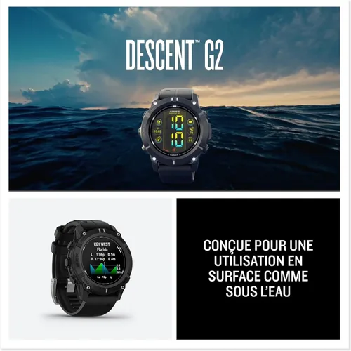 Vista 8 de Garmin® Descent™ G2, Watch-Style Dive Computer, Bright AMOLED Display, Multiple Dive Modes, Health and Wellness Features, Black with Black Band
