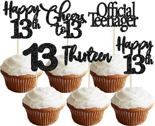 Vista 66 de Paquete de 30 adornos para cupcakes con purpurina de doble dígito para cumpleaños de 10 años, para cumpleaños, aniversario, fiesta, suministros