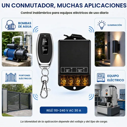 Vista 6 de Interruptor remoto inalámbrico, 110 V/120 V/240 V/30 A Relé Interruptor RF inalámbrico para electrodomésticos, bomba, luces de techo y equipos Negro