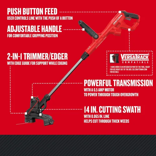Vista 2 de CRAFTSMAN WEEDWACKER® Cortadora de cuerdas, 6.5 amperios, 14 pulgadas (CMEST913)
